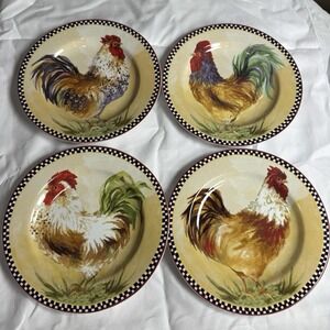 Sakura Chanticleer Salad Plates Set of 4 Rooster Chicken 8 1/8" Stoneware VTG